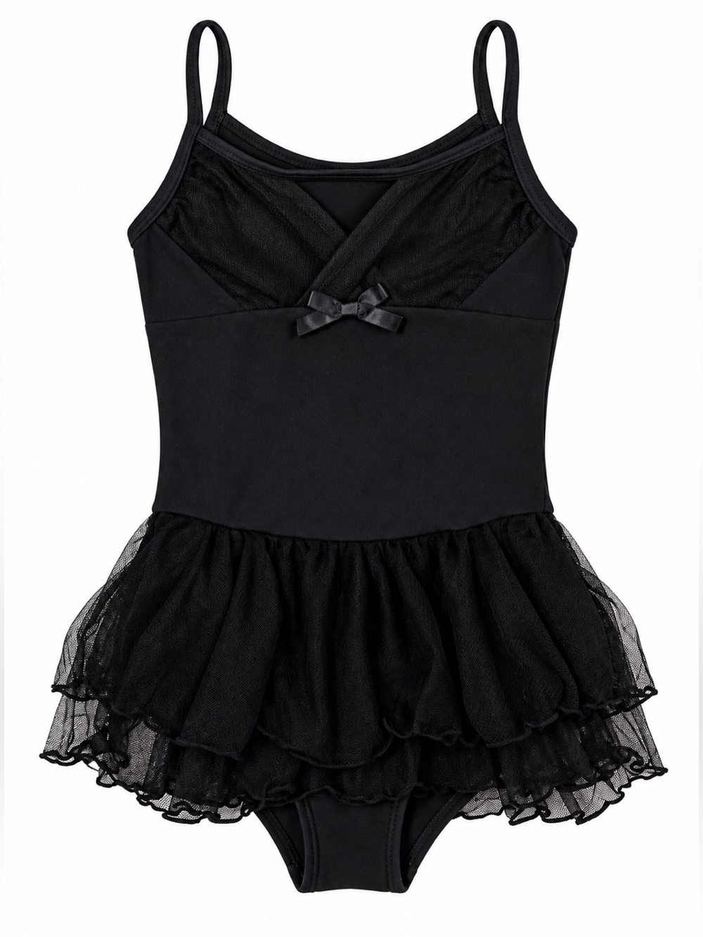 Freestyle Danskin Girls 6X Black Ballet Dance Leotard Tutu Skirt Bow